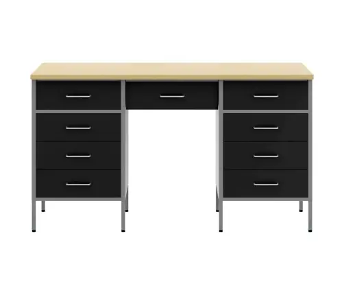 3 Daļu Darbnīcas Skapja Un Galda Komplekts Melnā Inženierijas Koksnē Un Tēraudā Vidaxl