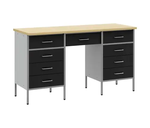 3 Daļu Darbnīcas Skapja Un Galda Komplekts Melnā Inženierijas Koksnē Un Tēraudā Vidaxl