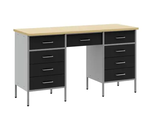 3 Daļu Darbnīcas Skapja Un Galda Komplekts Melnā Inženierijas Koksnē Un Tēraudā Vidaxl