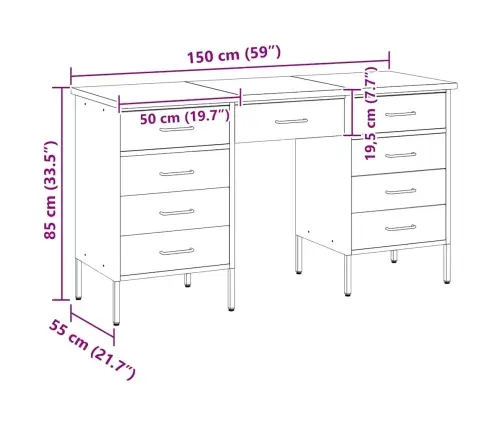 3 Daļu Darbnīcas Skapja Un Galda Komplekts Melnā Inženierijas Koksnē Un Tēraudā Vidaxl