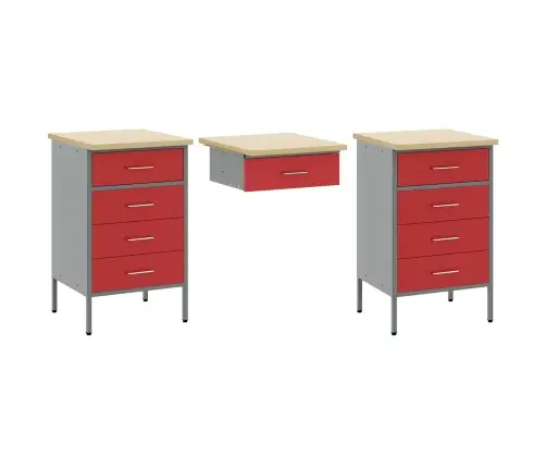 Darba Skapis Ar Atvilktni 3 Pcs Sarkana 150 X 55 X 85 Cm Vidaxl