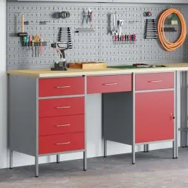 Darba Skapis Ar Atvilktni 3 Pcs Sarkana 150 X 55 X 85 Cm Vidaxl