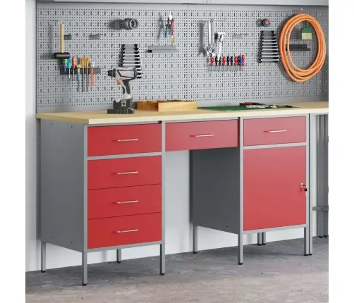 Darba Skapis Ar Atvilktni 3 Pcs Sarkana 150 X 55 X 85 Cm Vidaxl