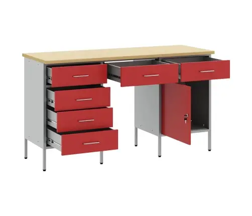 Darba Skapis Ar Atvilktni 3 Pcs Sarkana 150 X 55 X 85 Cm Vidaxl