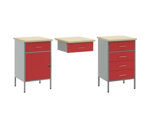 Darba Skapis Ar Atvilktni 3 Pcs Sarkana 150 X 55 X 85 Cm Vidaxl