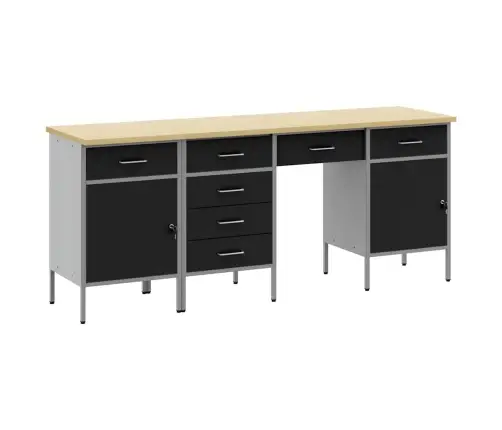 Töökapp 4 Pcs Must 200 X 55 X 85 Cm Töödeldud Puit Ja Teras