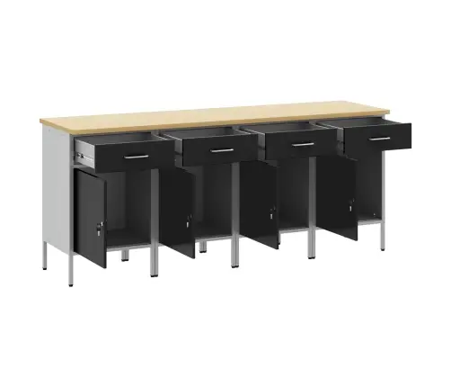 Darba Skapis Ar Slēdzeni 4 Pcs Melns Un Pelēks 200 X 55 X 85 Cm Vidaxl