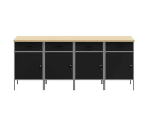 Darba Skapis Ar Slēdzeni 4 Pcs Melns Un Pelēks 200 X 55 X 85 Cm Vidaxl