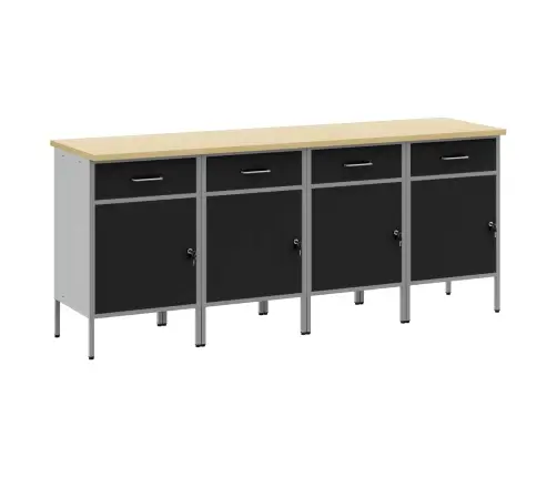 Darba Skapis Ar Slēdzeni 4 Pcs Melns Un Pelēks 200 X 55 X 85 Cm Vidaxl