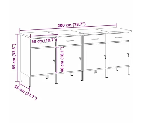 Darba Skapis Ar Slēdzeni 4 Pcs Melns Un Pelēks 200 X 55 X 85 Cm Vidaxl