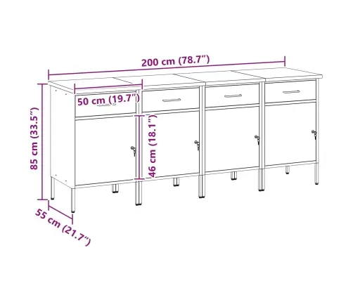 Darba Skapis Ar Slēdzeni 4 Pcs Melns Un Pelēks 200 X 55 X 85 Cm Vidaxl