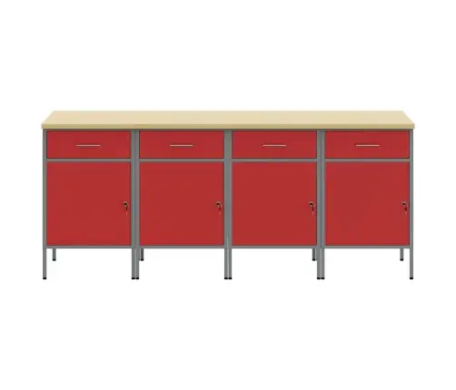 Darba Skapis 4 Pcs Sarkans Un Pelēks 200 X 55 X 85 Cm Vidaxl