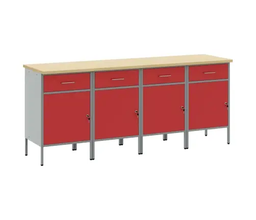 Darba Skapis 4 Pcs Sarkans Un Pelēks 200 X 55 X 85 Cm Vidaxl