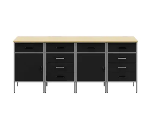 Darba Skapis Ar Slēdzeni 4 Pcs Melns Un Pelēks 200 X 55 X 85 Cm Vidaxl