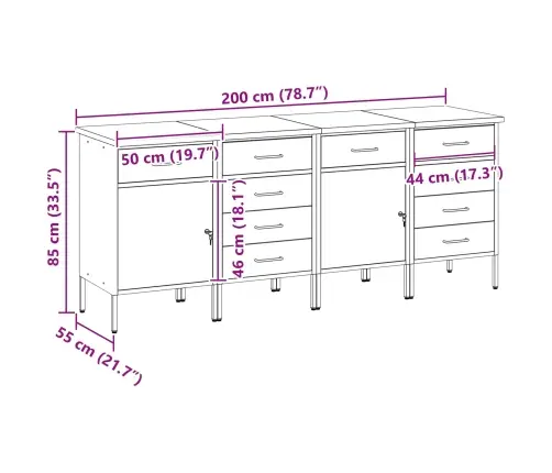 Darba Skapis Ar Slēdzeni 4 Pcs Melns Un Pelēks 200 X 55 X 85 Cm Vidaxl