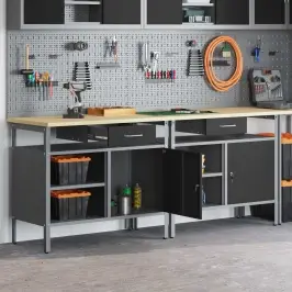 Darbagalda Komplekts 2 Pcs Melns Un Pelēks 200 X 55 X 85 Cm Vidaxl