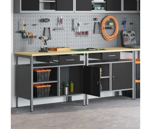 Darbagalda Komplekts Ar Atvilktni 2 Pcs Melna 200 X 55 X 85 Cm Vidaxl
