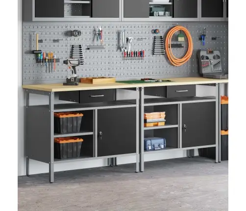 Darbagalda Komplekts Ar Atvilktni 2 Pcs Melna 200 X 55 X 85 Cm Vidaxl