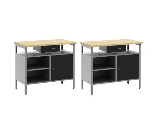 Darbagalda Komplekts Ar Atvilktni 2 Pcs Melna 200 X 55 X 85 Cm Vidaxl