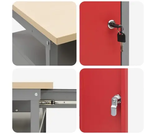 Darbagalda Komplekts Ar Plauktu 2 Pcs Sarkana 200 X 55 X 85 Cm Vidaxl