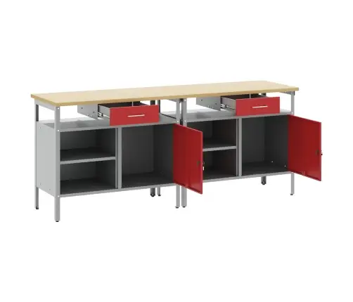 Darbagalda Komplekts Ar Plauktu 2 Pcs Sarkana 200 X 55 X 85 Cm Vidaxl