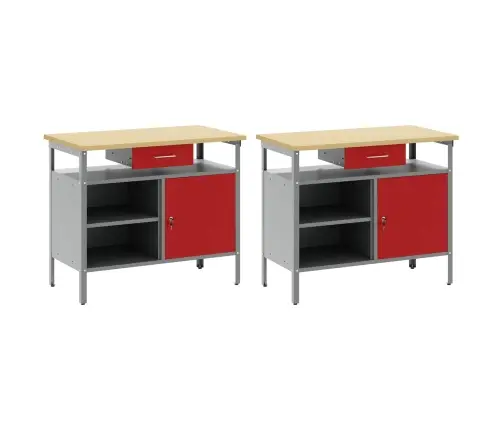Darbagalda Komplekts Ar Plauktu 2 Pcs Sarkana 200 X 55 X 85 Cm Vidaxl