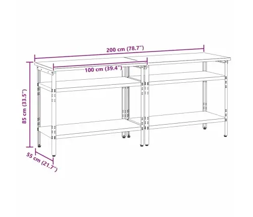 Darbastalio Komplektas 2 Pcs Pilka 200 X 55 X 85 Cm Plienas