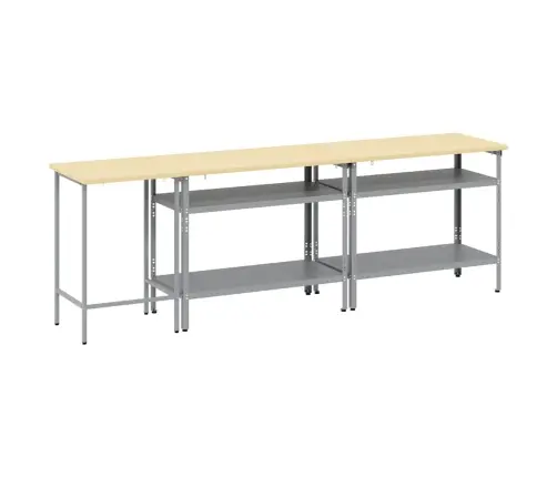 Darbagalda Komplekts Ar Plauktu Regulējams 3 Pcs Pelēka Tērauds Vidaxl