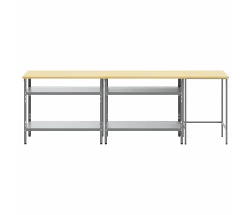 Darbagalda Komplekts Ar Plauktu Regulējams 3 Pcs Pelēka Tērauds Vidaxl