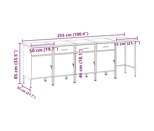Darbo Spintos Rinkinys Su Stalčių 5 Pcs Juoda Ir Pilka