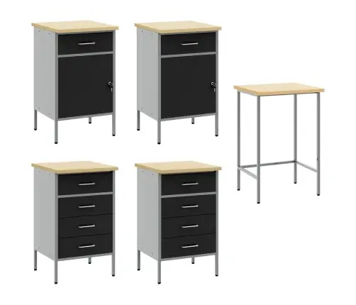 Darba Skapju Komplekts Ar Atvilktni 5 Pcs Melns Un Pelēks Vidaxl