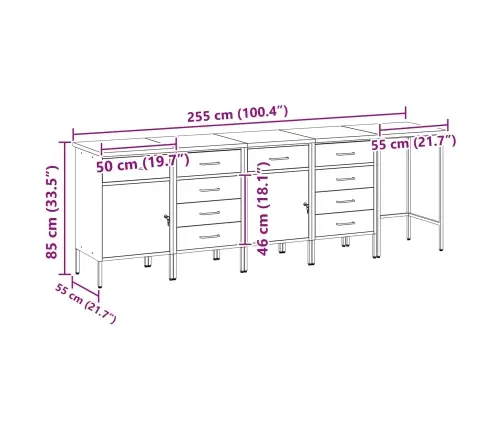 Darba Skapju Komplekts Ar Atvilktni 5 Pcs Melns Un Pelēks Vidaxl