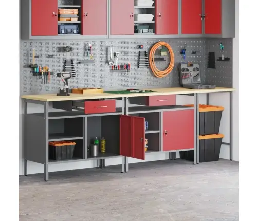 Darbagalda Komplekts Ar Atvilktni Ar Plauktu 3 Pcs Sarkana Vidaxl