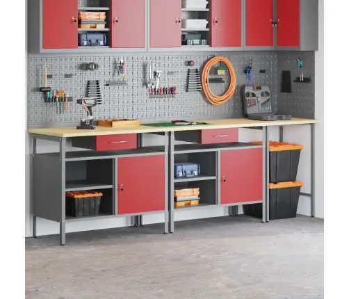 Darbagalda Komplekts Ar Atvilktni Ar Plauktu 3 Pcs Sarkana Vidaxl