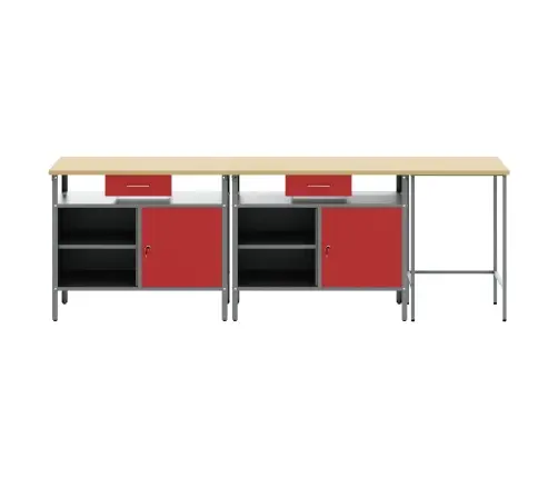 Darbagalda Komplekts Ar Atvilktni Ar Plauktu 3 Pcs Sarkana Vidaxl