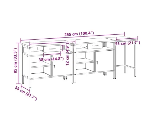 Darbagalda Komplekts Ar Atvilktni Ar Plauktu 3 Pcs Sarkana Vidaxl