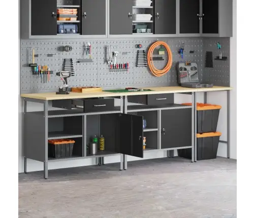 Darbagalda Komplekts Ar Atvilktni Ar Plauktu 3 Pcs Melna Vidaxl