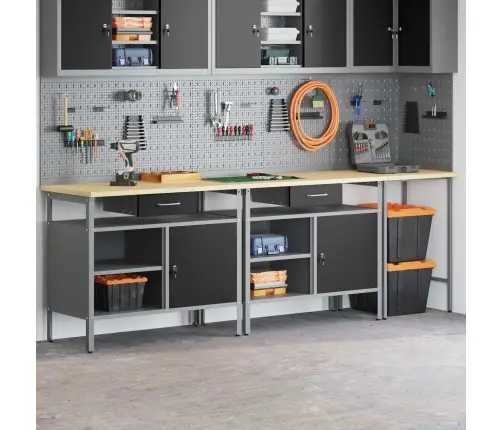 Darbagalda Komplekts Ar Atvilktni Ar Plauktu 3 Pcs Melna Vidaxl