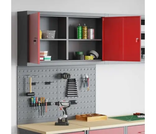 Rīku Skapju Komplekts Ar Plauktu Ar Uzglabāšanu 3 Pcs Sarkana Vidaxl