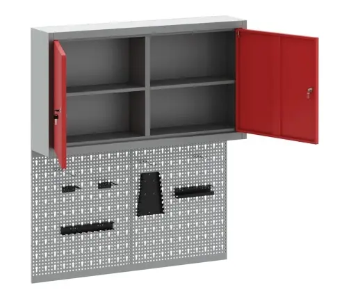 Rīku Skapju Komplekts Ar Plauktu Ar Uzglabāšanu 3 Pcs Sarkana Vidaxl