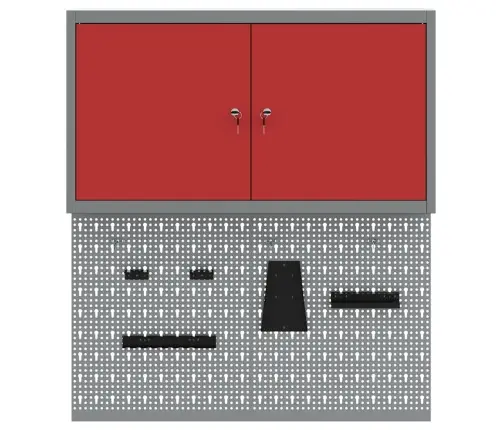 Rīku Skapju Komplekts Ar Plauktu Ar Uzglabāšanu 3 Pcs Sarkana Vidaxl