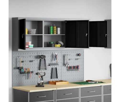 Įrankių Spintelių Rinkinys Su Lentyna Su Saugykla 5 Pcs Juoda