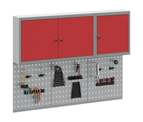 Rīku Skapju Komplekts Ar Plauktu Ar Uzglabāšanu 5 Pcs Sarkana Vidaxl