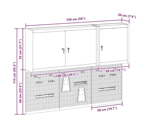 Rīku Skapju Komplekts Ar Plauktu Ar Uzglabāšanu 5 Pcs Sarkana Vidaxl