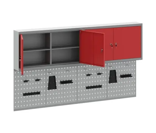 Rīku Skapju Komplekts Ar Plauktu Ar Uzglabāšanu 6 Pcs Sarkana Vidaxl