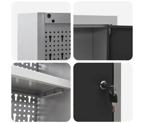 3 Daļu Rīku Skapja Un Plāksnes Komplekts Pie Sienas Melnā Metalizētā Krāsā Vidaxl