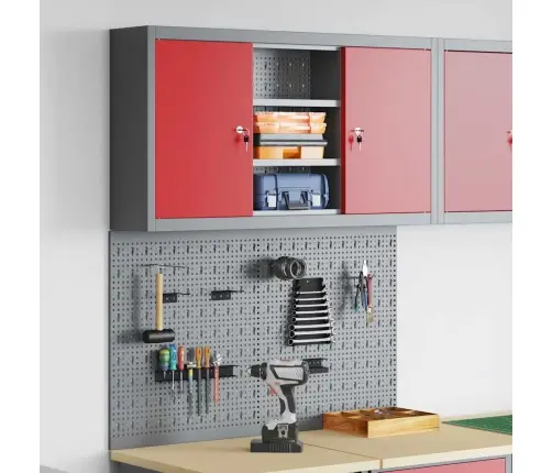 Rīku Skapju Komplekts Ar Plauktu Ar Uzglabāšanu 3 Pcs Sarkana Vidaxl