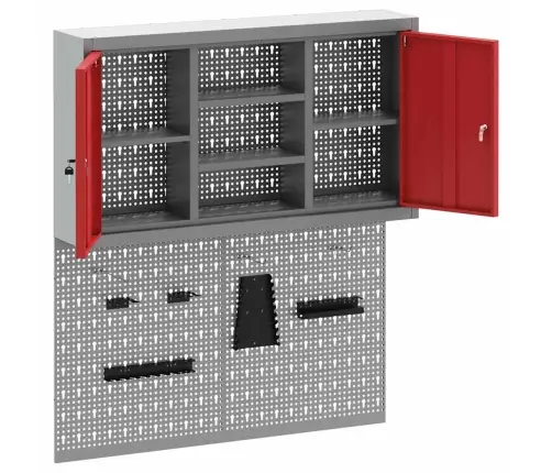 Rīku Skapju Komplekts Ar Plauktu Ar Uzglabāšanu 3 Pcs Sarkana Vidaxl