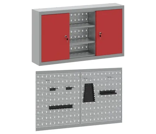 Rīku Skapju Komplekts Ar Plauktu Ar Uzglabāšanu 3 Pcs Sarkana Vidaxl