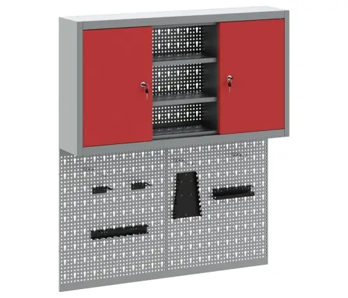 Rīku Skapju Komplekts Ar Plauktu Ar Uzglabāšanu 3 Pcs Sarkana Vidaxl